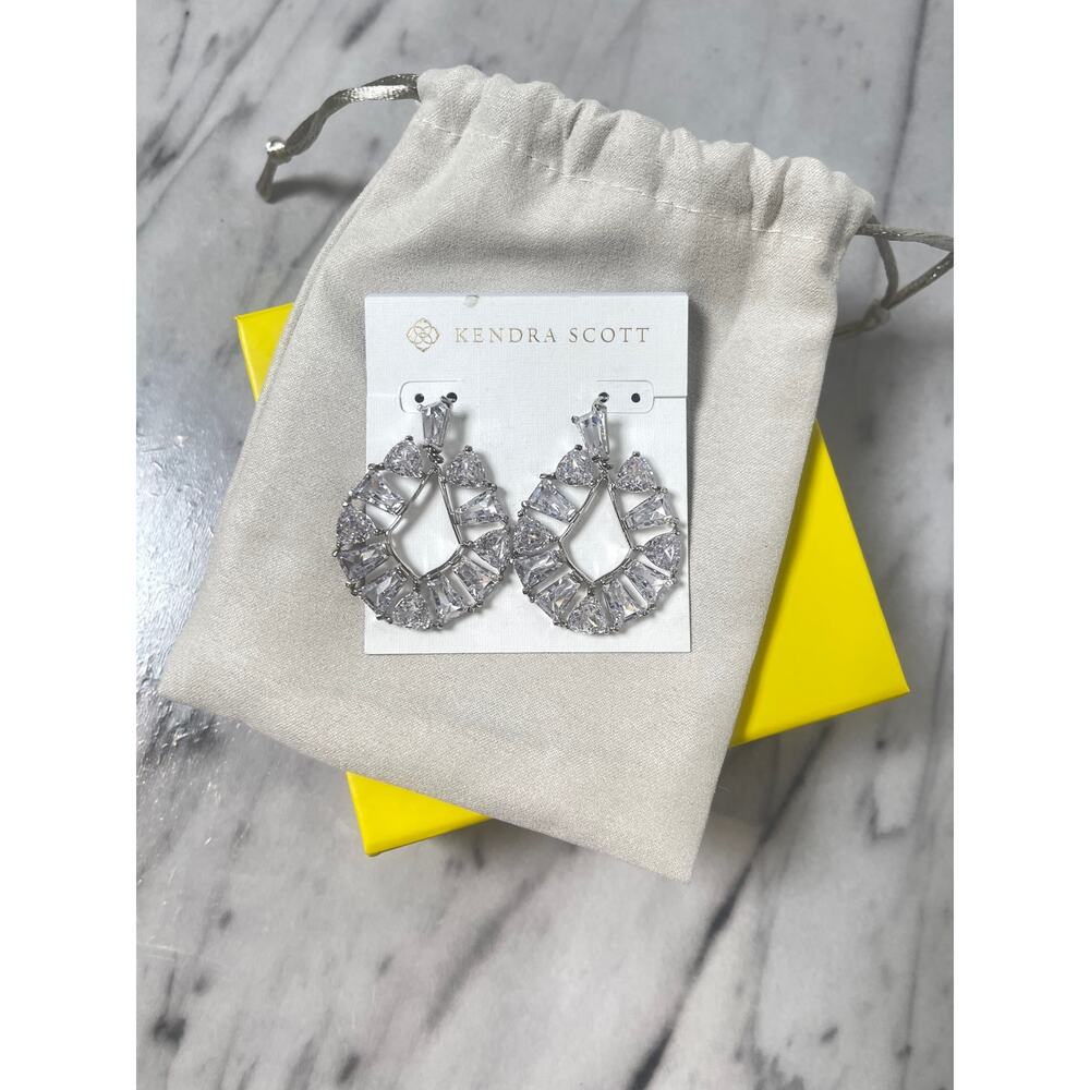 Kendra Scott Blair Silver Crystal Statement Drop Earrings NWT MSRP $175 Glam